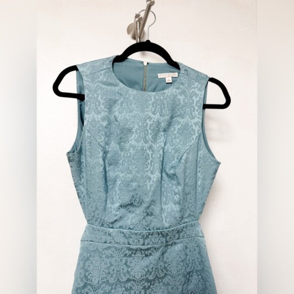 Eva Mendes New York & Company Brocade Winter Holiday Chic Teal Midi Dress 6 - Picture 5 of 13